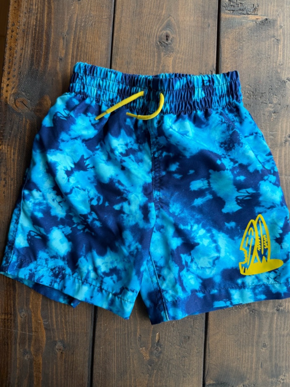 Joe Fresh Blue Tie-Dye Swim Shorts with Yellow Accents
